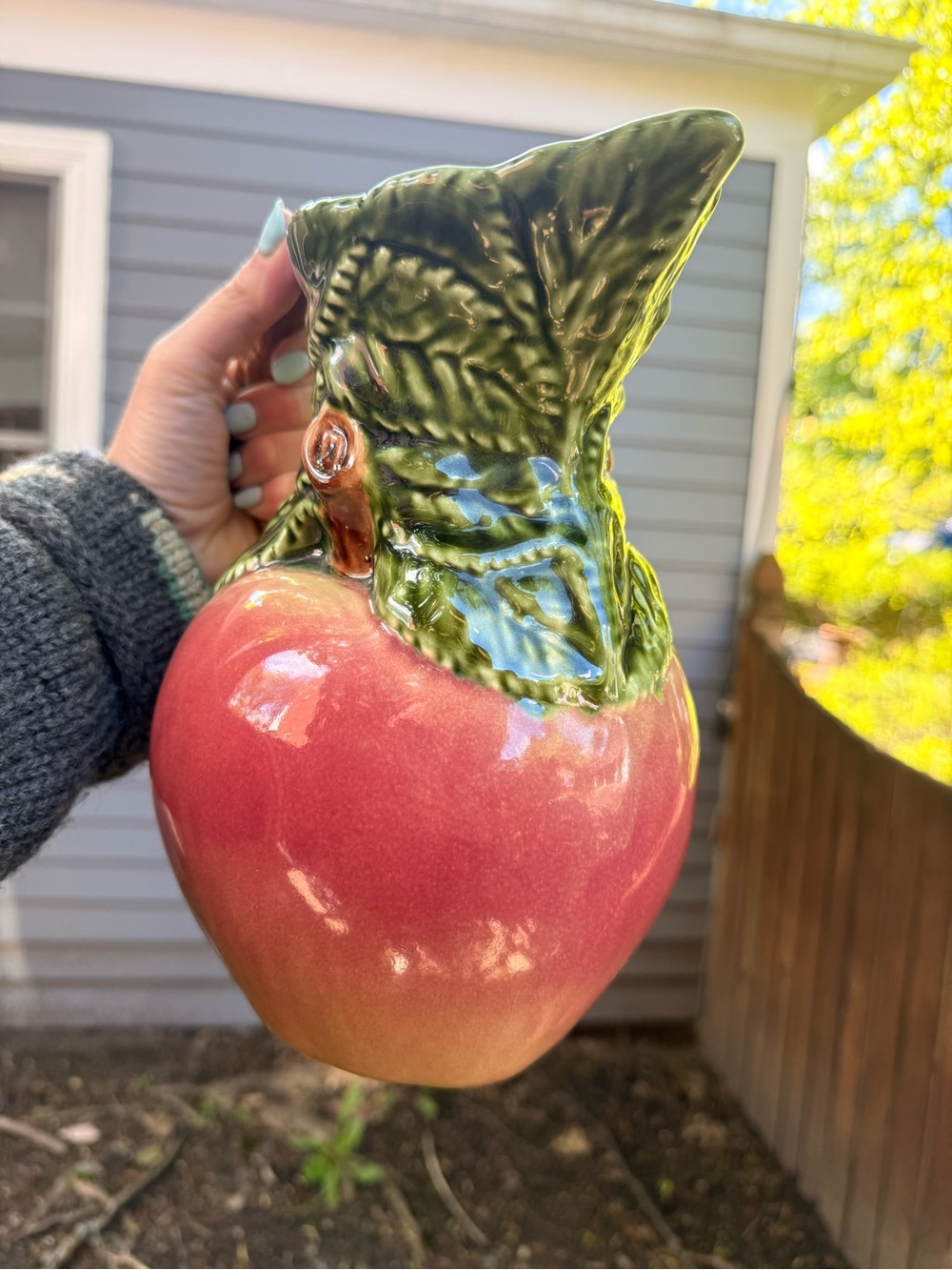 Cottagecore Majolica Style Apple Pitcher